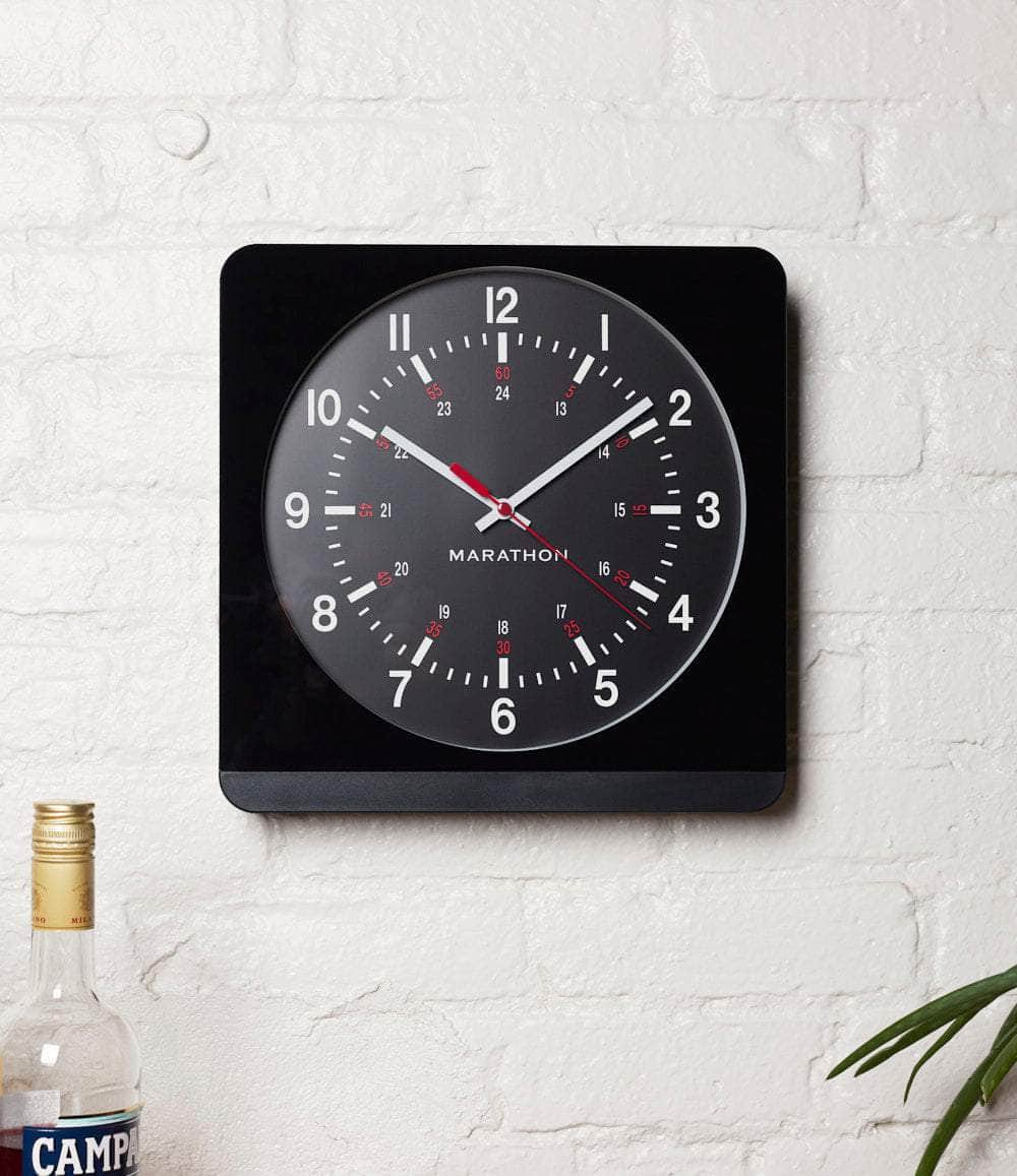 Marathon Clock Black / Black with Red Studio Edition 12 Inch Wall Clock