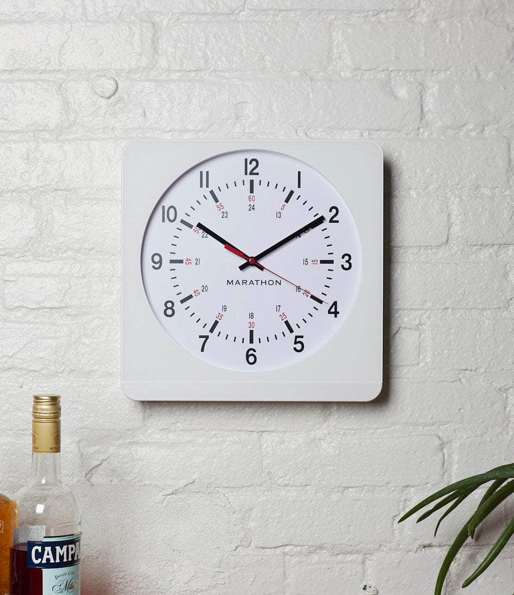 Marathon Clock White / White with Red Studio Edition 12 Inch Wall Clock