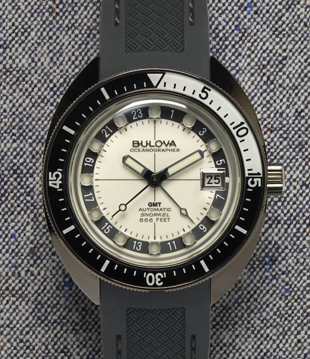 Bulova Watch White Dial + Rubber Strap Oceangrapher GMT