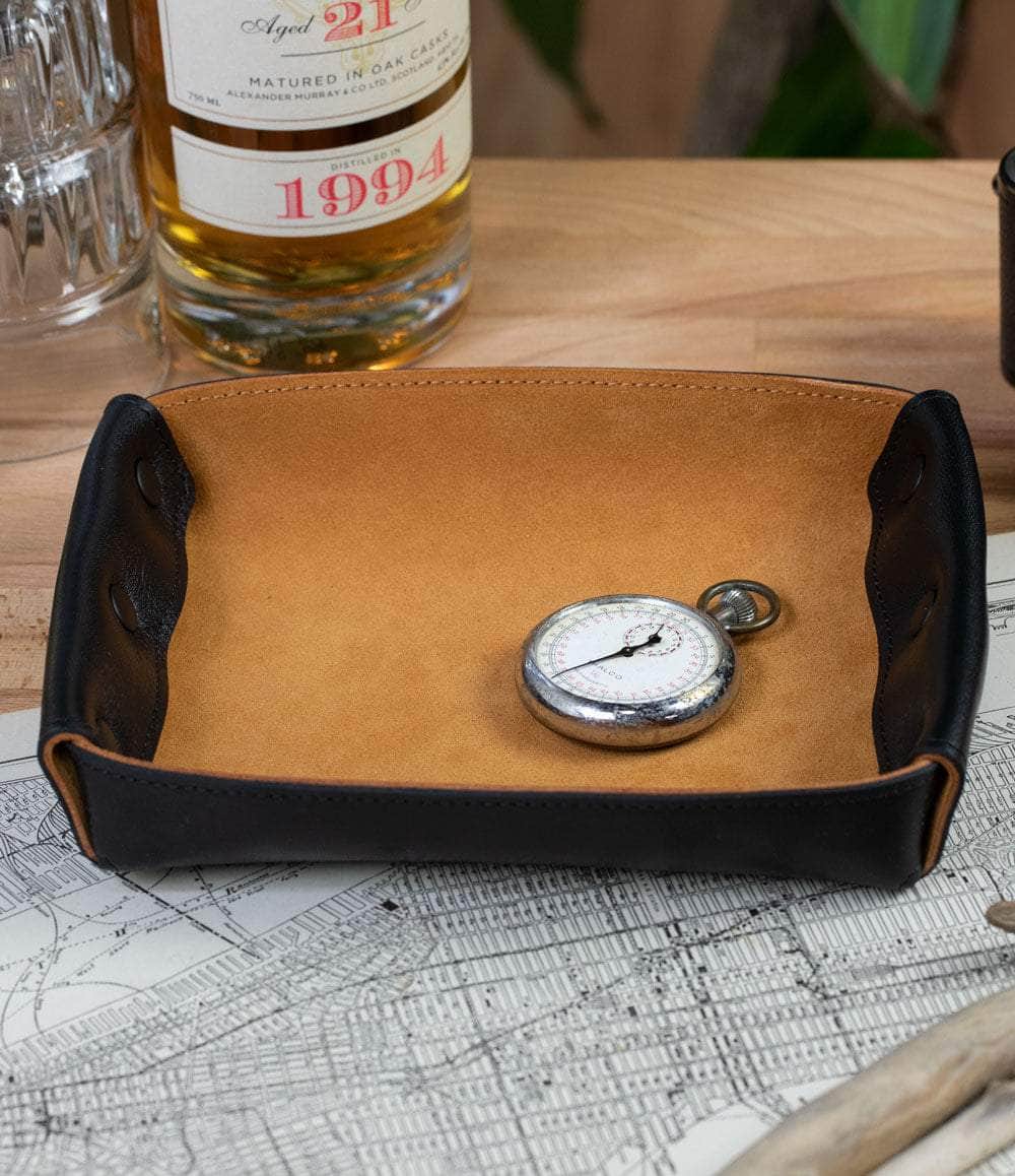 Windup Watch Shop Accessory Black Leather Valet Tray