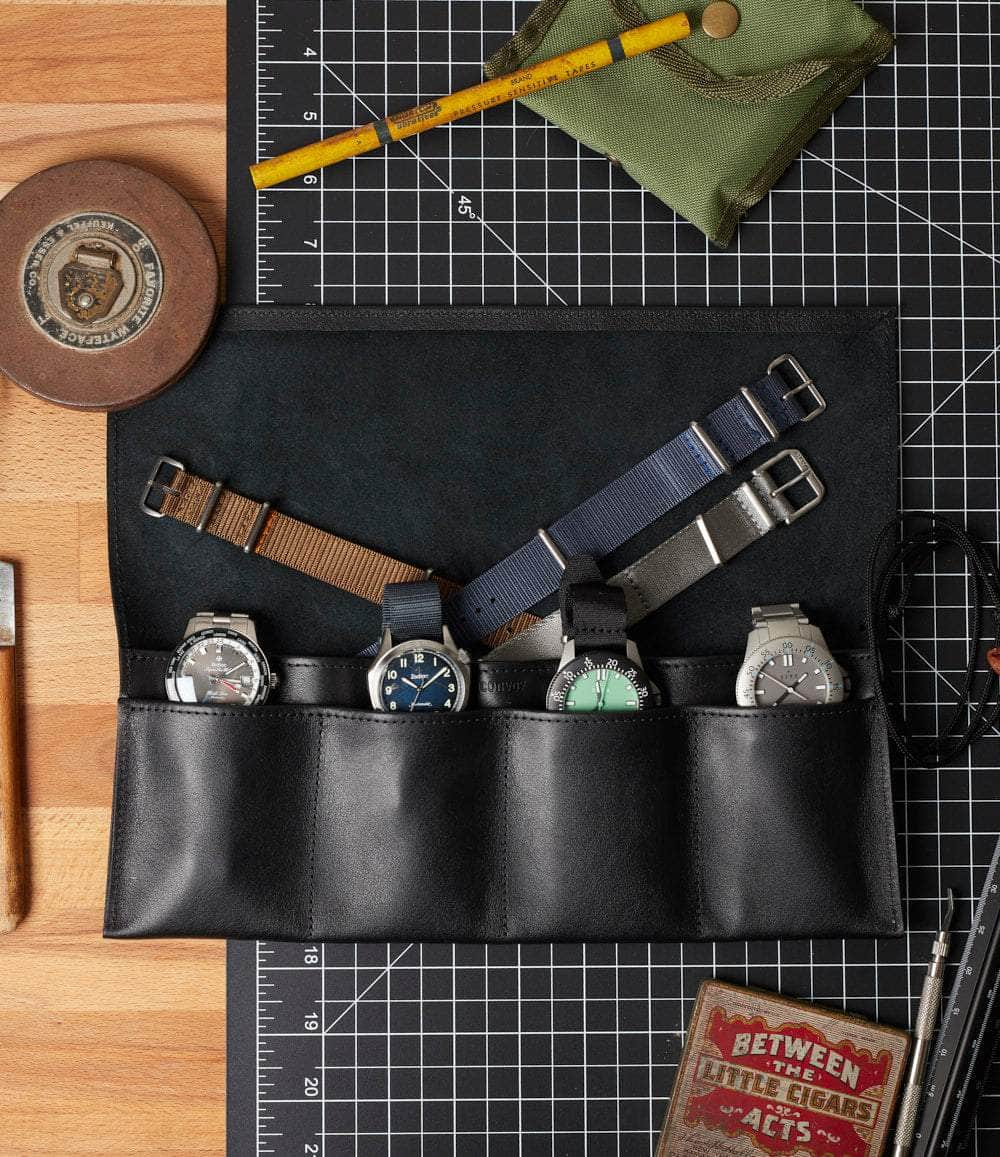 Convoy Co Accessory Black Nappa Leather Watch Roll