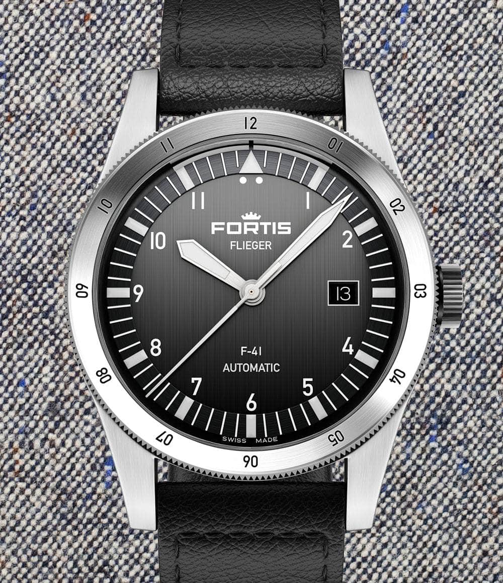 Fortis Watch Black / Aviator Strap Flieger F-39 Automatic