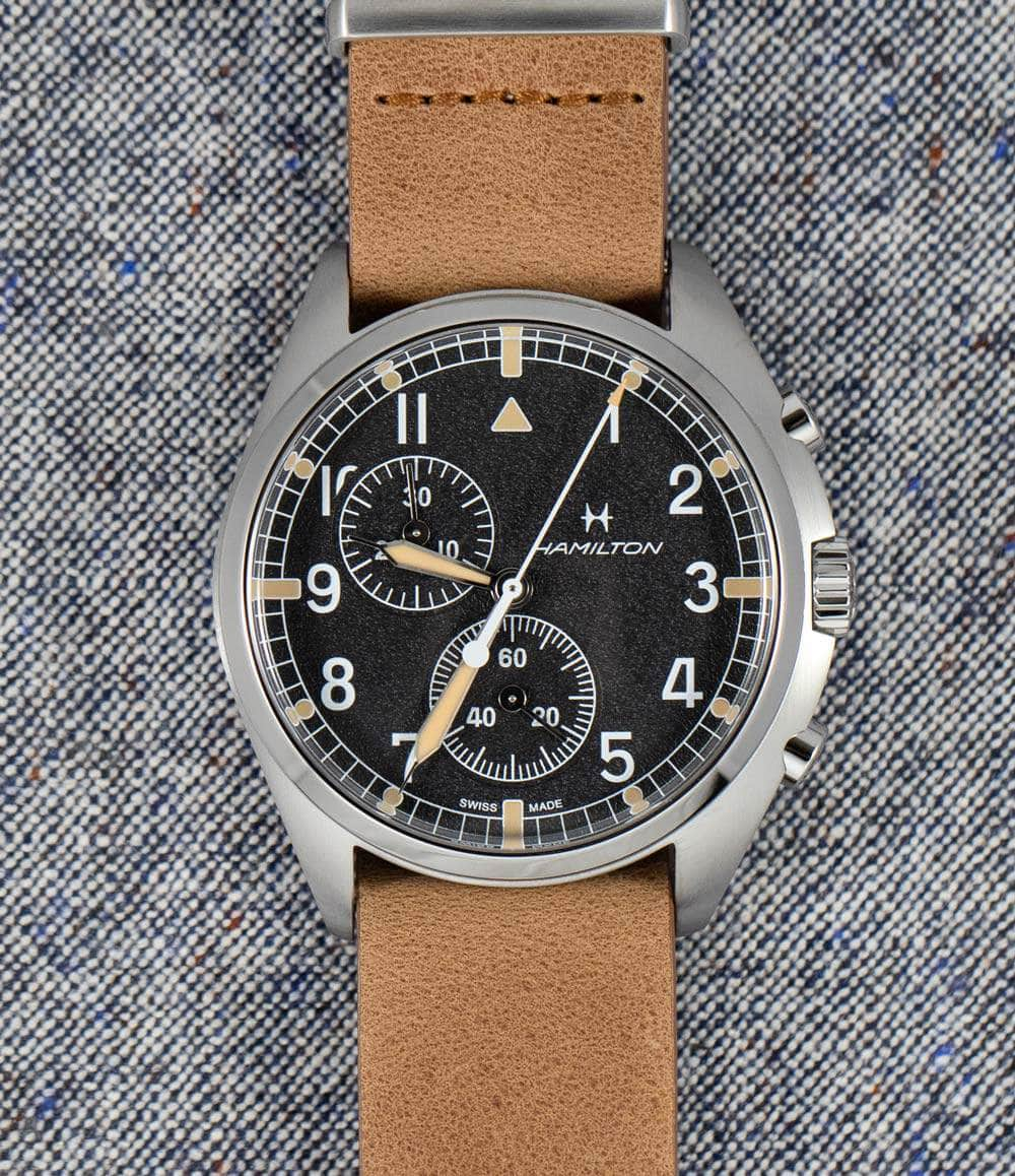 Hamilton Watch Black / Leather Khaki Aviation Pilot Pioneer Chrono Quartz