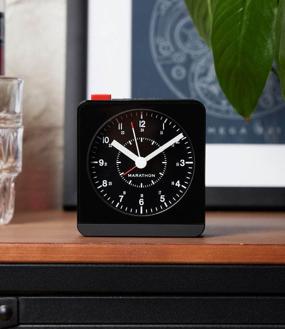 Marathon Clock Black / Black Desk Alarm Clock