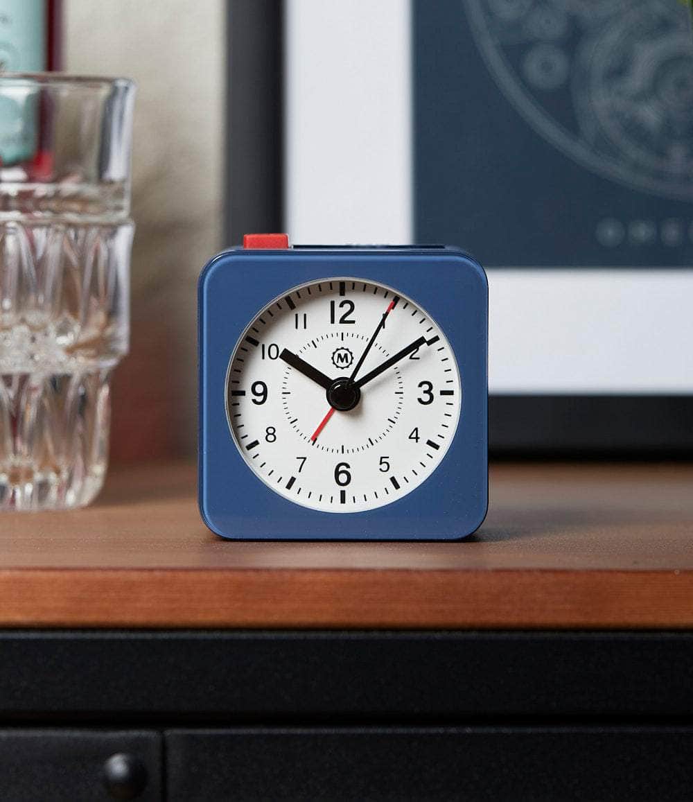 Marathon Clock Blue / White Mini Travel Alarm Clock