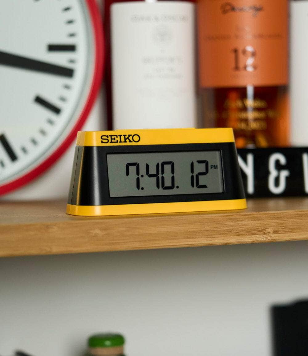 Seiko Clock Black/ Yellow Modern Marathon Alarm Clock
