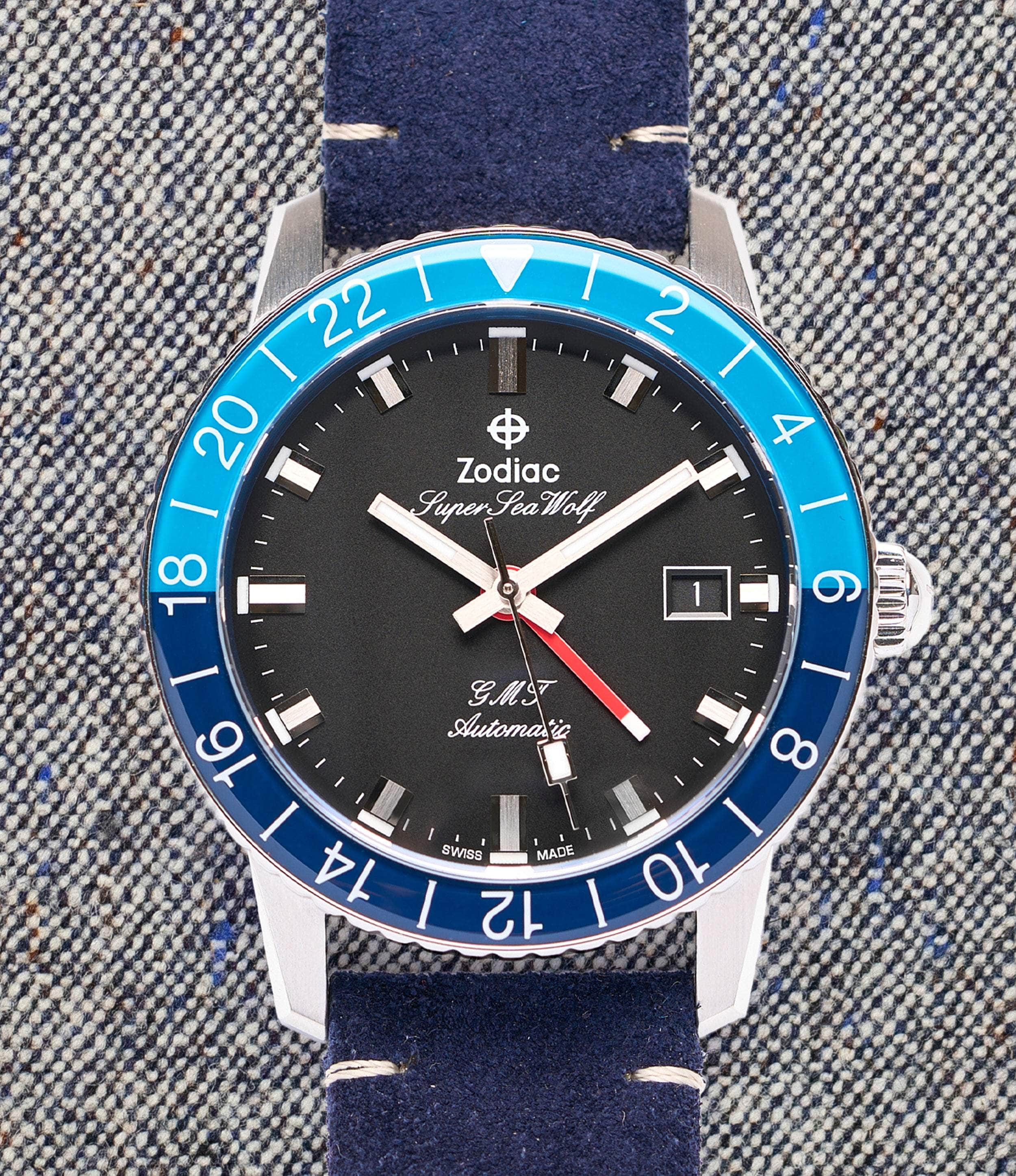 Zodiac Watch Suede Super Sea Wolf GMT Blueberry Limited Edition